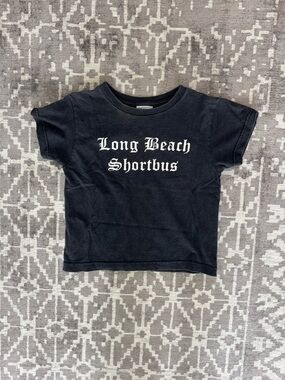 S Black 'Long Beach Shortbus' Graphic Crop Top